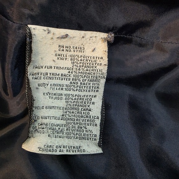 Levi Women's Puffer Coat S Navy Long Jacket Hooded Faux Fur urban utility scandi - Picture 11 of 12